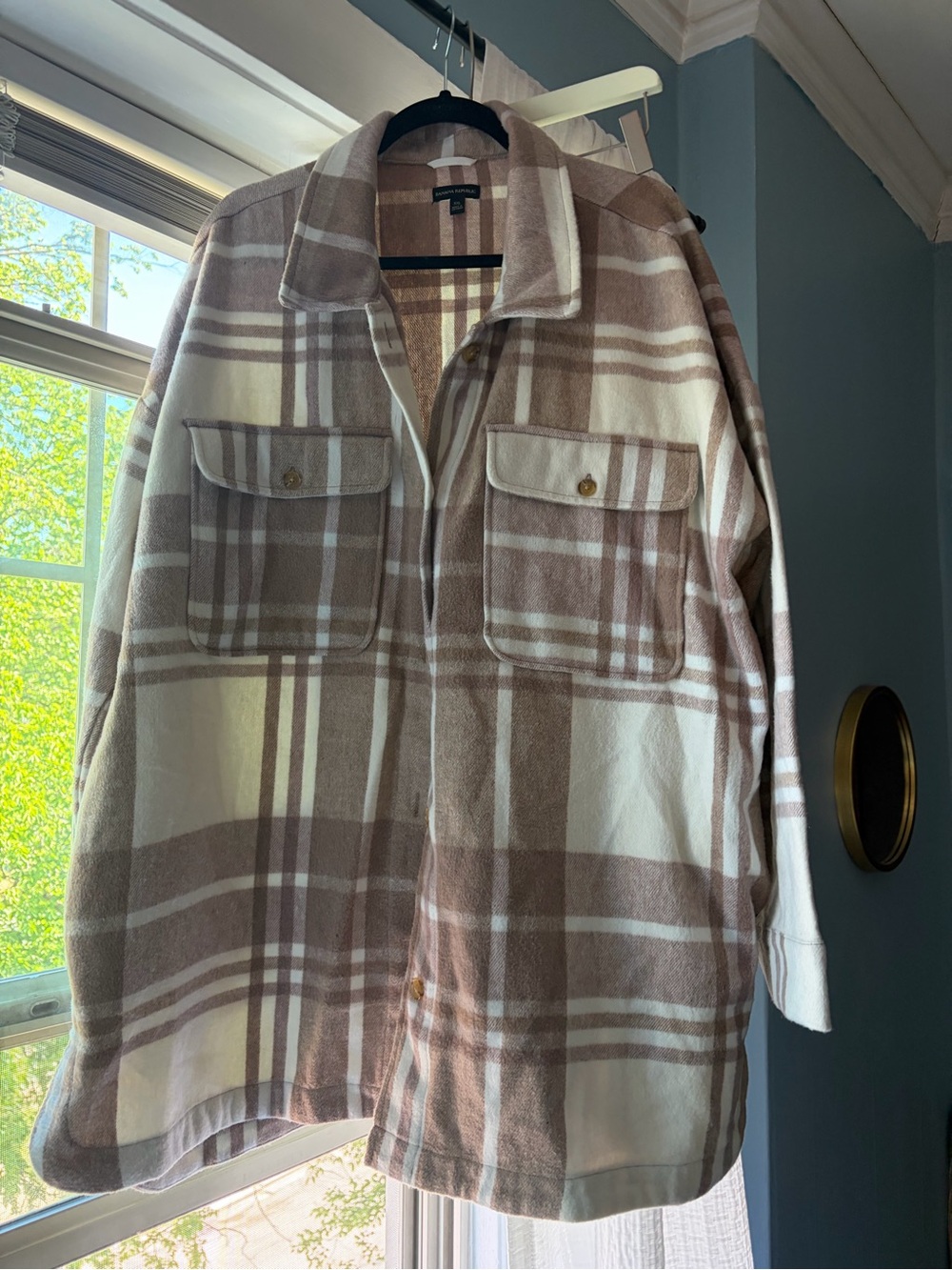 Banana Republic Plaid Shacket in Cream and Taupe